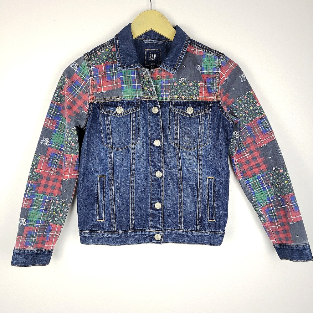 GAP Patchwork Plaid and Floral Denim Jacket